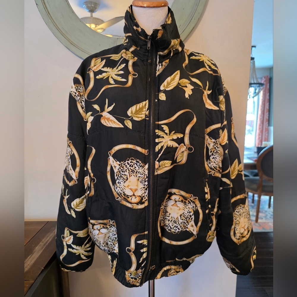 Stunt Vintage Size Small Oversized Silk Zip Leopard Print Jacket Versace Vibes - Picture 2 of 11